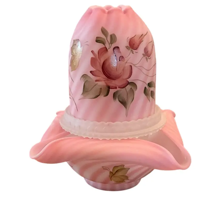 Fenton 3-piece Rosalene Spiral Optic Fairy  Lamp HP By Linda Fleming 7” X 5 1/4”