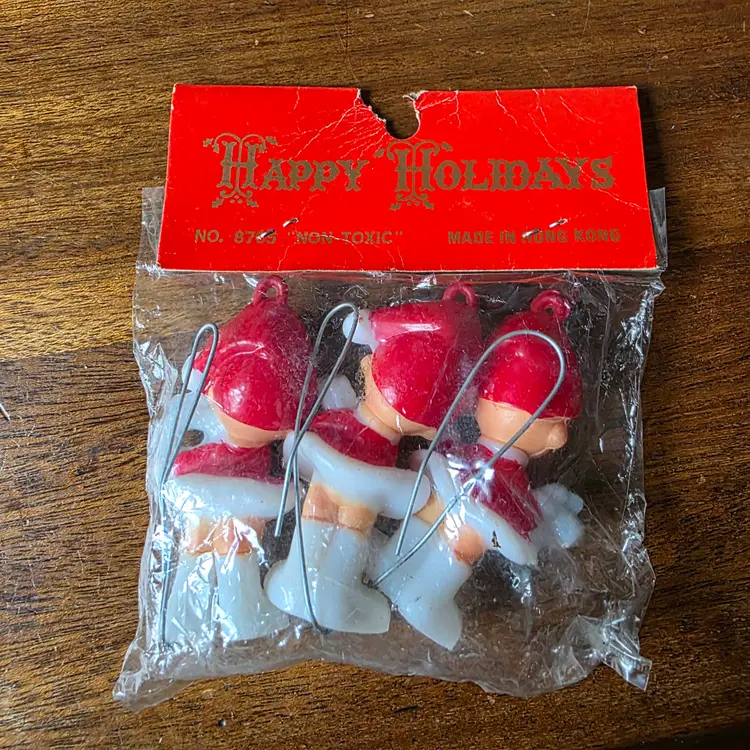 Vintage Hard Plastic Kitsch Christmas Pixie Elves Ornaments New Old Stock