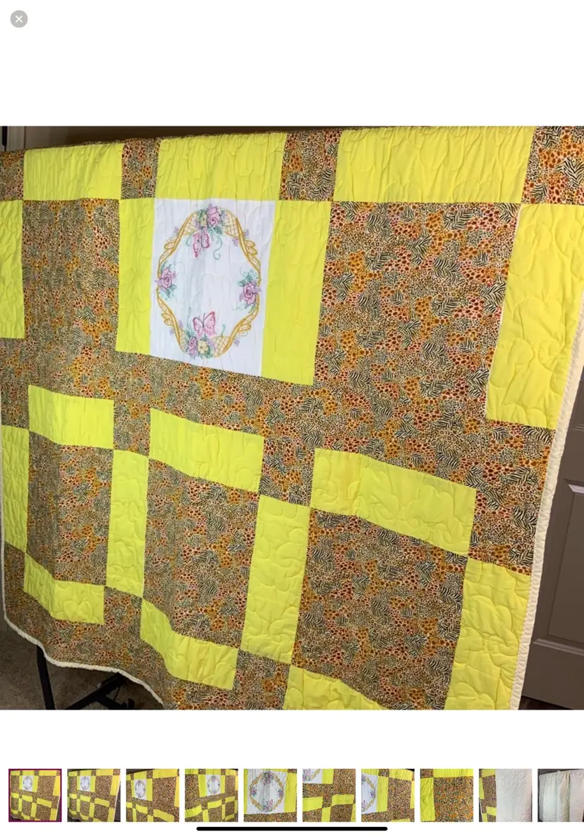 Quilt Embroidery Floral Butterflies Yellow #E33