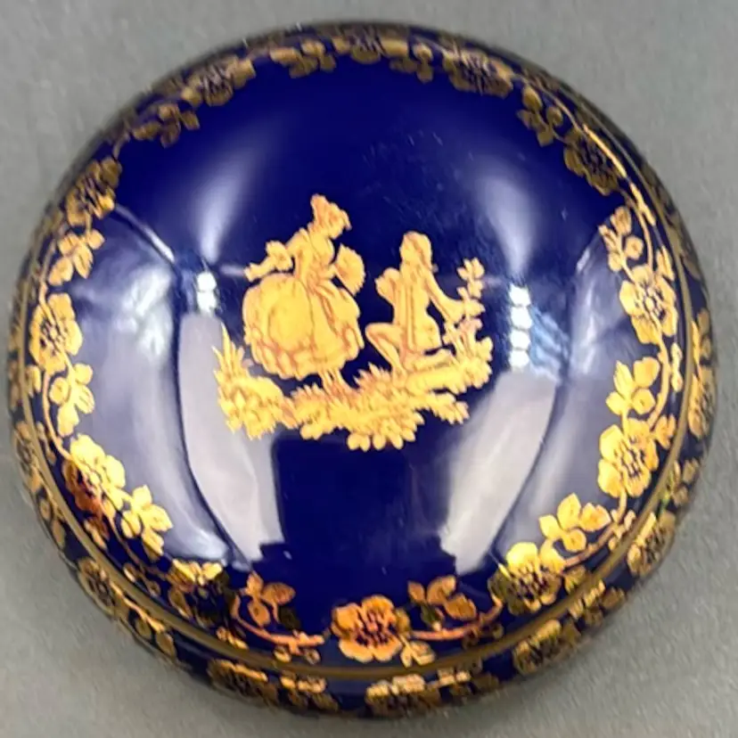 Vintage Cobalt Blue Royal Limoge France, 22- Karat Gold Trinket A Box