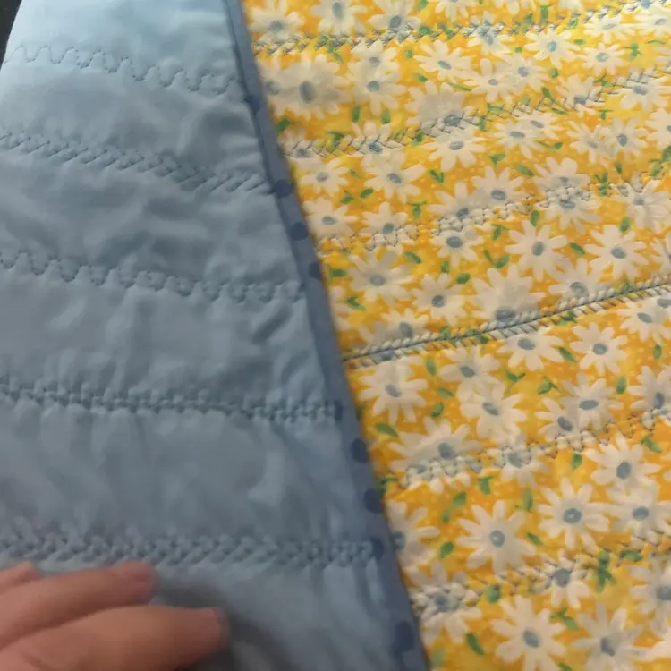014 Handmade Quilted Sewing Machine Dust Cover 15x21 Floral Yellow Blue Vintage