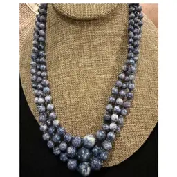 Vintage Estate Round 3 Strand Sodalite Stone Bead AUSTRIA Clasp Necklace