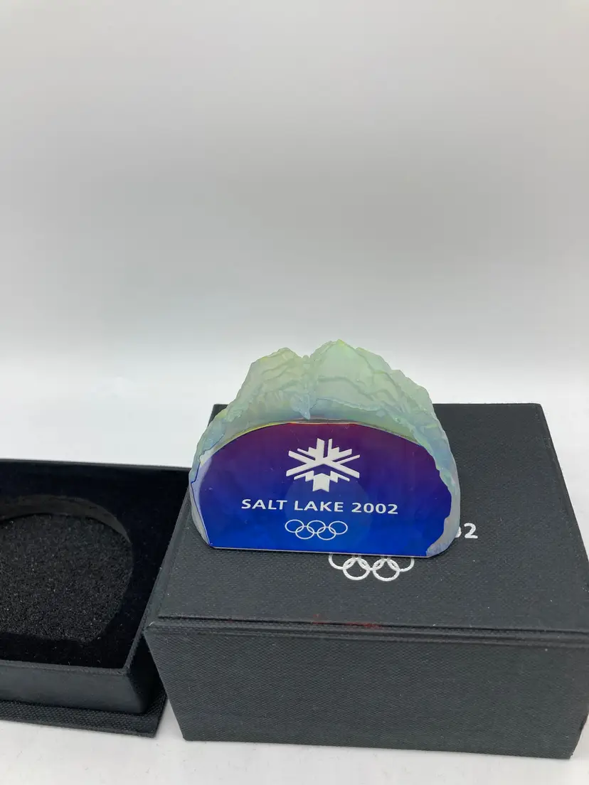 Salt Lake City 2002 Olympic Paper Weight Glass Holographic Looking Olympics