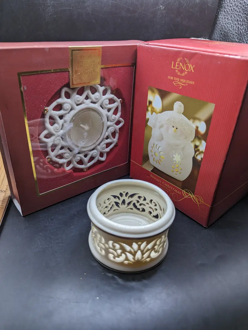 Vintage Lot of 3 Lenox Votive Candle Holders Illuminations, Snow Lights and Snowman