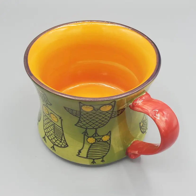 Pier 1 Imports Owl Stackable Coffee Mug Tea Cup Hand Painted Stoneware Replacement, Green