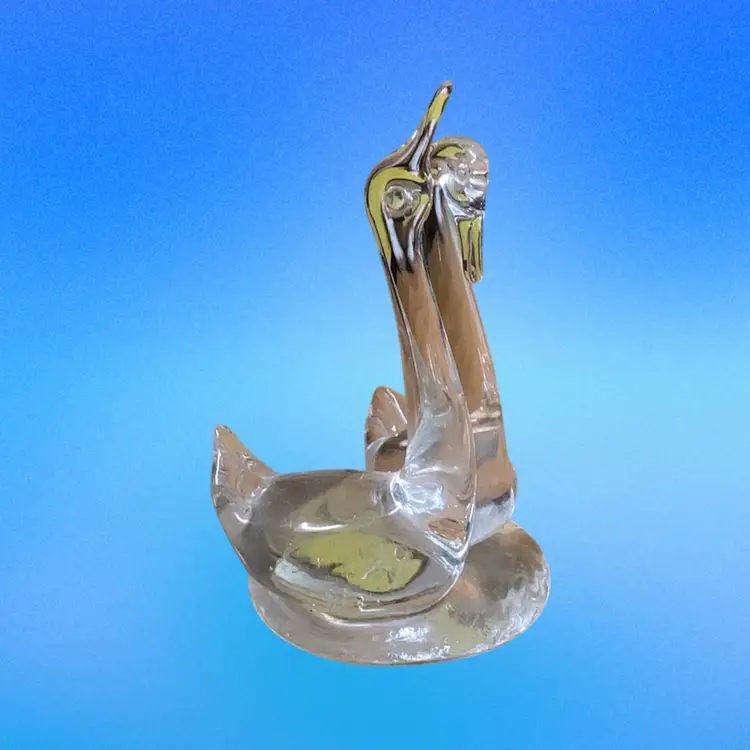 05. Art Glass Swans Sculpture, Contemporary Modern Blown Glass Figurine