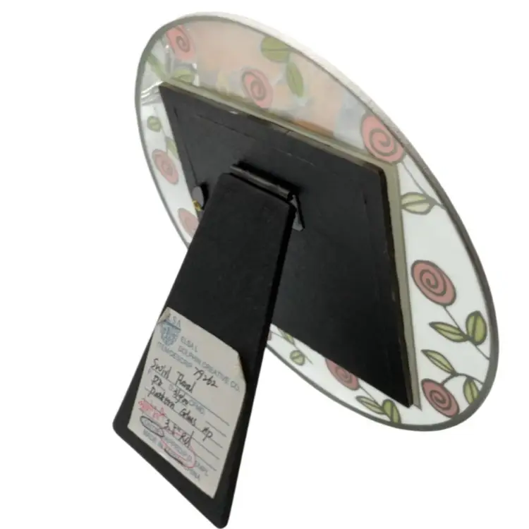 Swirl Rose Round Glass Picture Frame c.1999