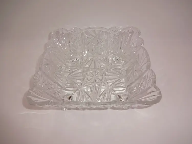 Vintage Avitra Clear Glass Lead Crystal Square Footed Bowl Dish 8" Four Feet