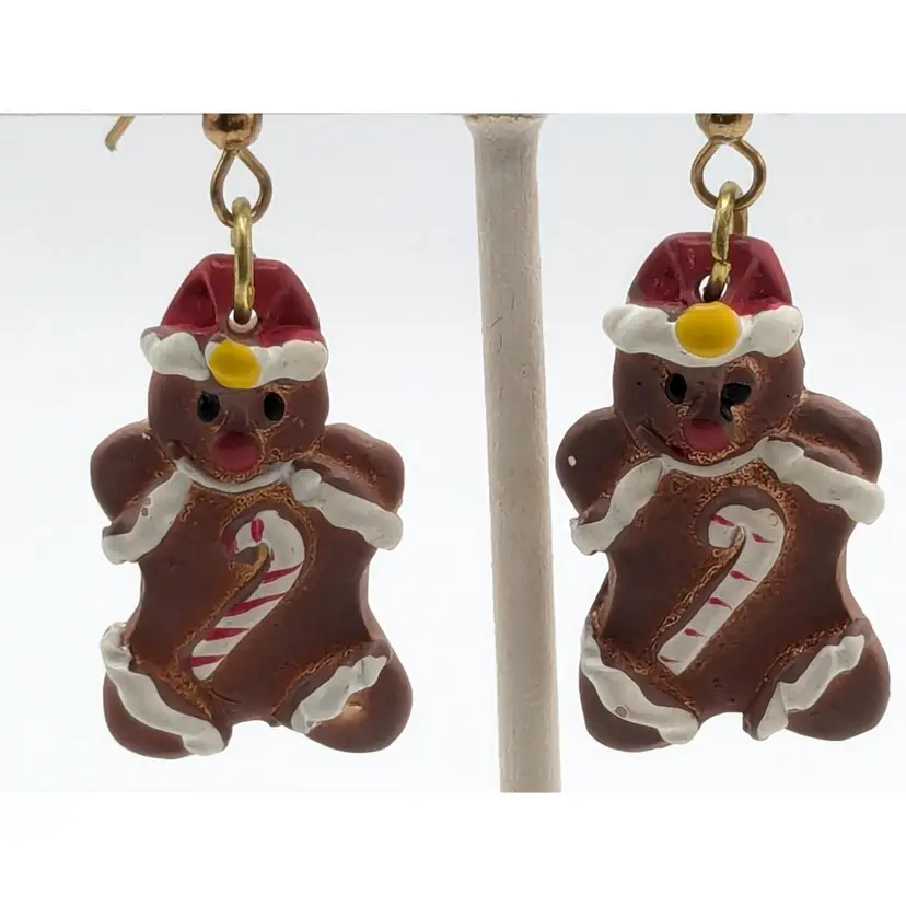 Festive Gingerbread Man Earrings with Candy Cane Holiday Jewelry