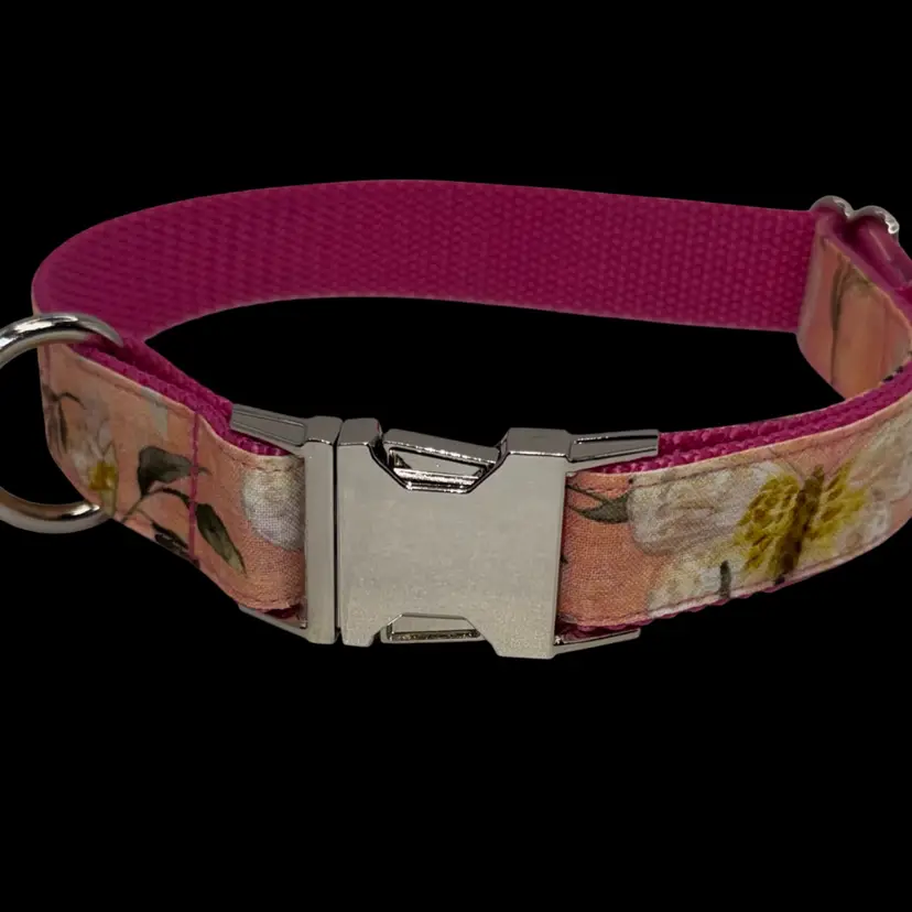 Dog Collar Pink Butterfly Surprise Large Handmade Heavy Duty Metal Buckle NEW