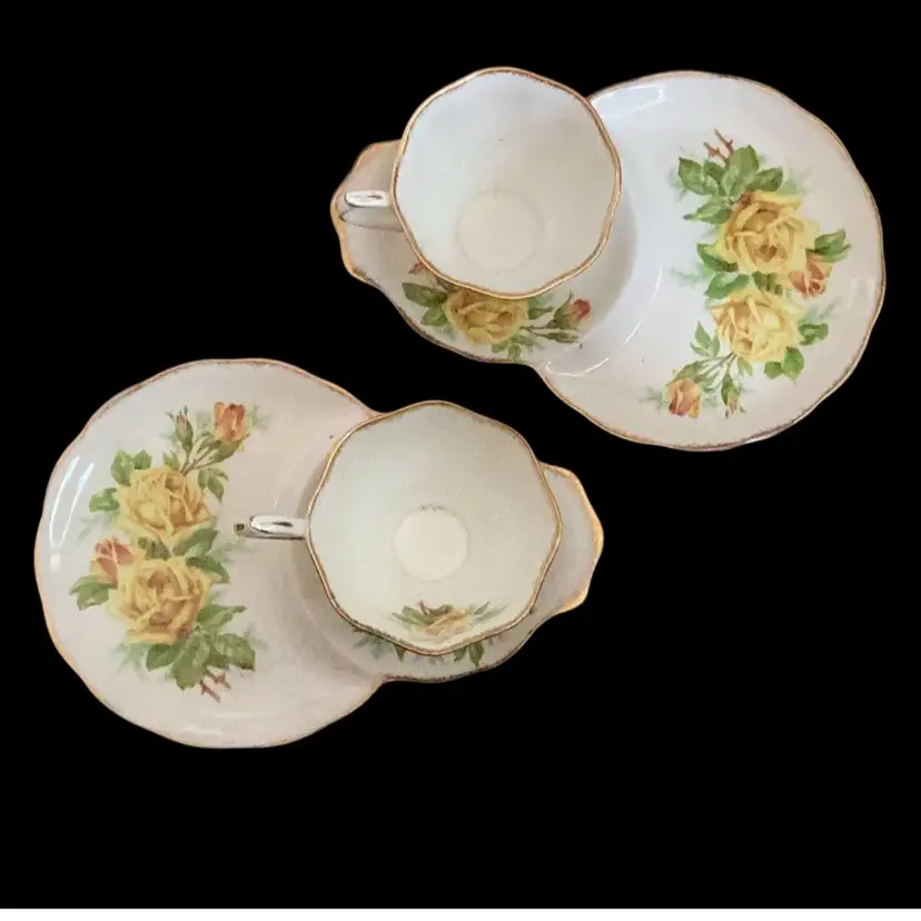 Pair Of Royal Albert Tea Rose Yellow Rose Snack Sets 8.5 Inches Long