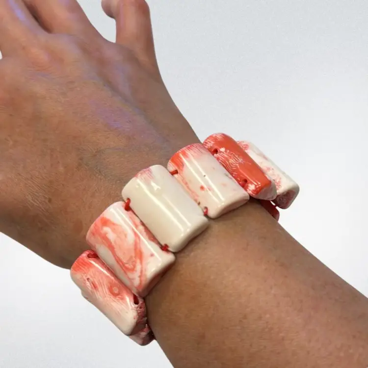 Dyed Coral Stretch Chunky Barrel Bracelet