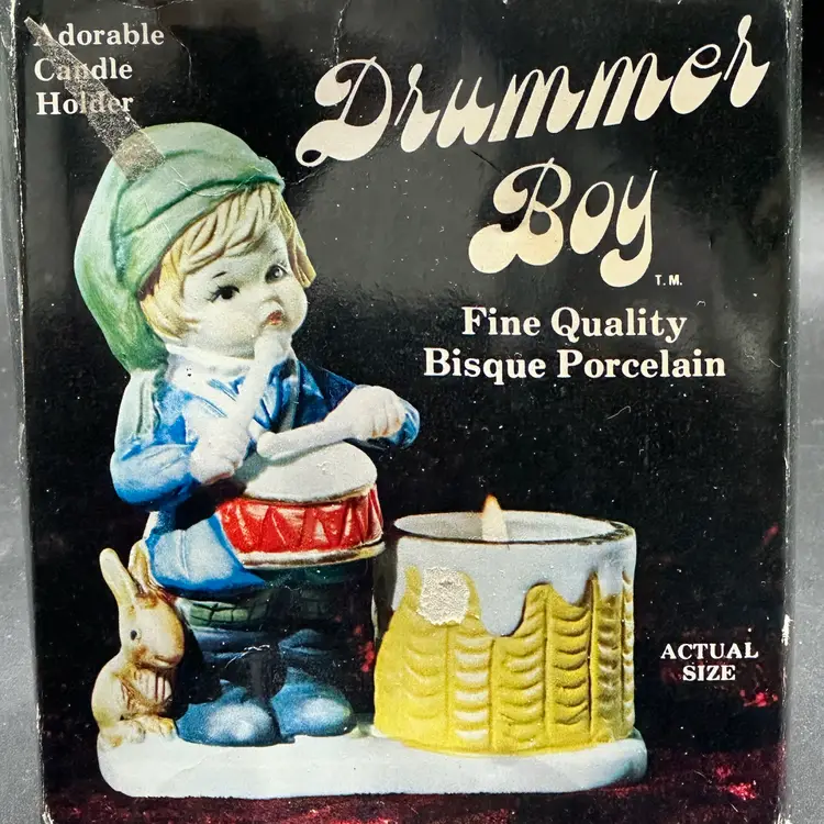 Vintage Jasco Little Drummer Boy Christmas Luvkins 1978 candle holder in original box