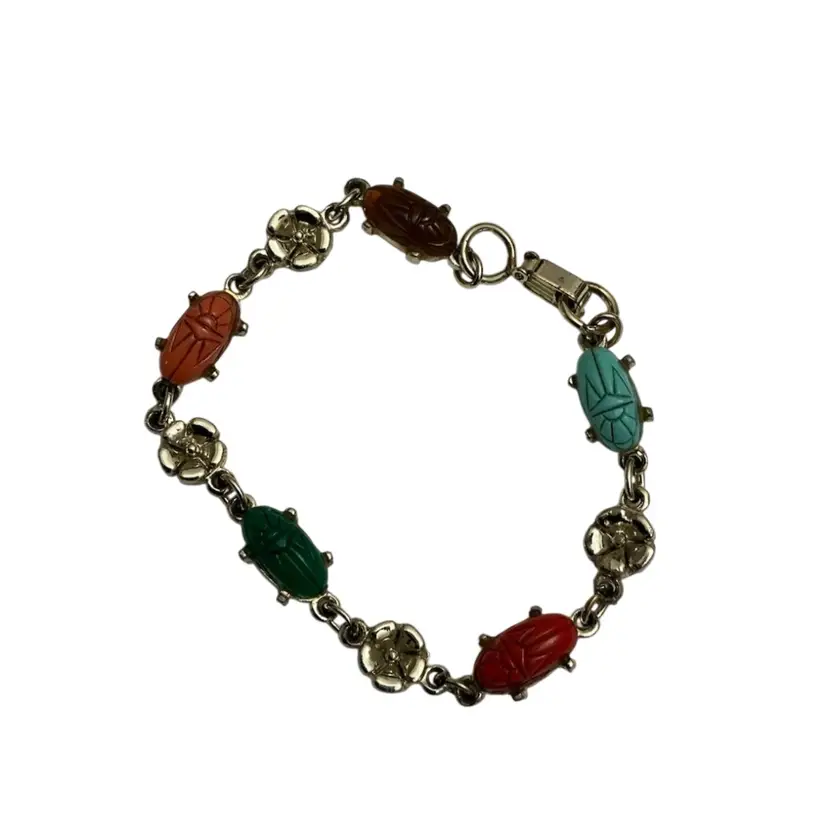 Multi-Colored Scarab Gold Tone Bracelet 7”