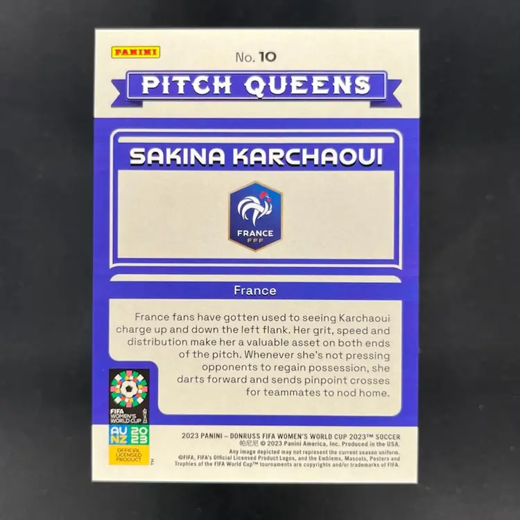 Sakina Karchaoui 2023 Donruss Women’s World Cup Pitch Queens Red /299 Soccer Card