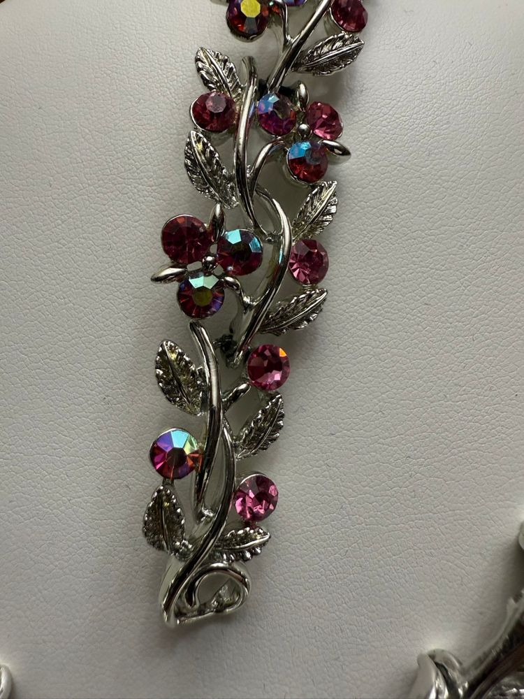 Vintage Silver Tone Lisner AB Crystal Necklace And Bracelet Set