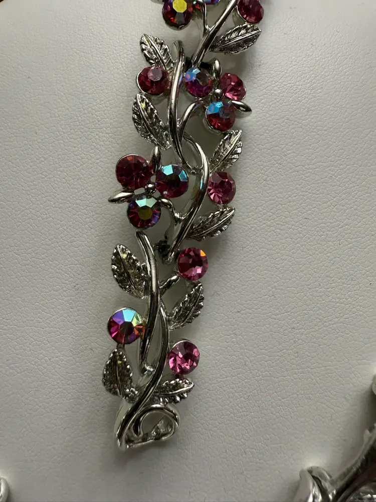 Vintage Silver Tone Lisner AB Crystal Necklace And Bracelet Set