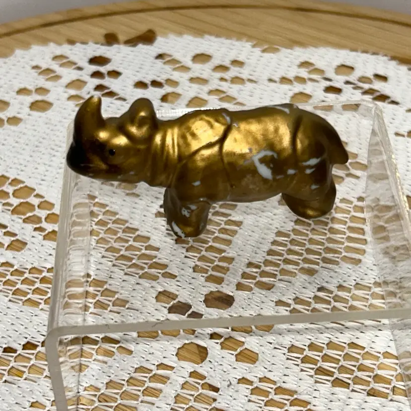 Vintage Miniature China Rhinoceros Painted Gold