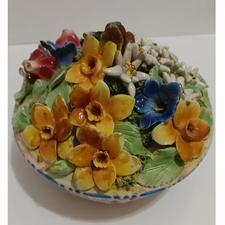 Beautiful Vintage Capodimonte Style 2 Pc. Dish Made in Italy; Colors Are Stunning!