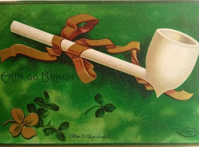 St Patrick's Day Postcard Erin Go Bragh Pipe Ireland Signed Ellen Clapsaddle