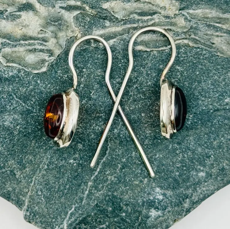 Sterling Silver & Baltic Amber Pierced Earrings NOS