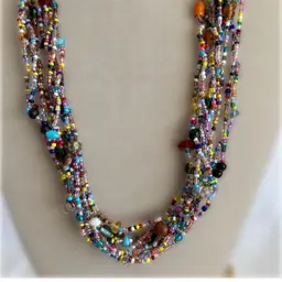 Vintage Multi Strand Glass Beaded Torsade Style Becklace