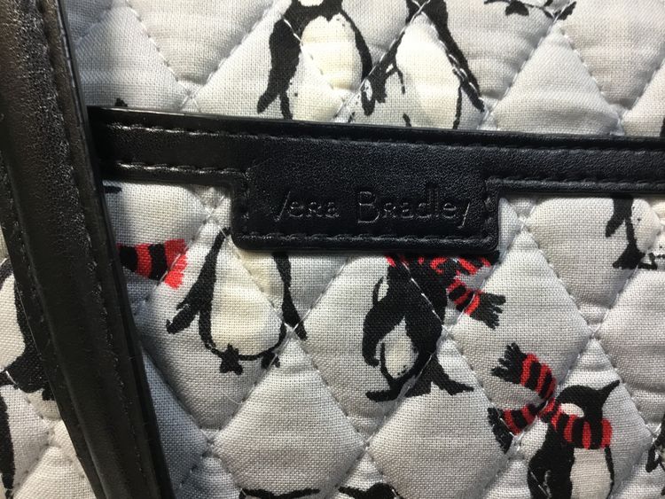Vera Bradley purse, Playful Penguins pattern, zip, faux leather trim & handles
