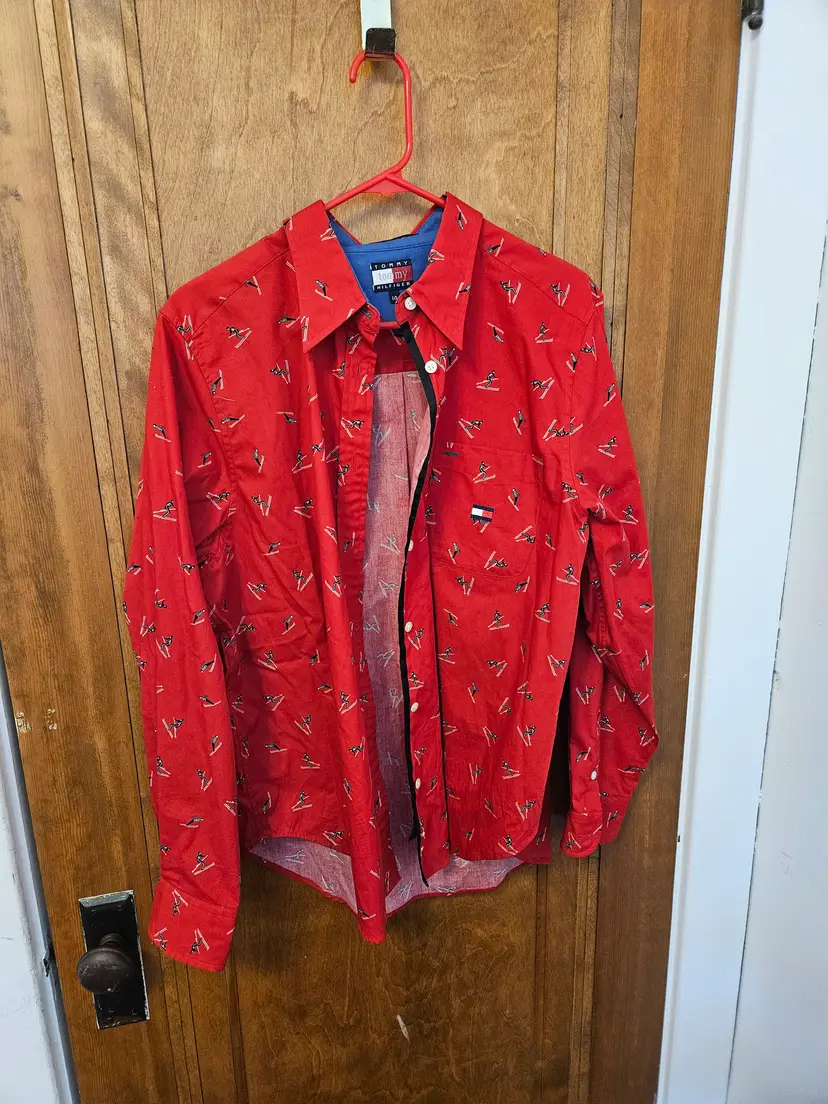 Tommy Hilfiger Red Buttondown w/ Skiers, sz 14