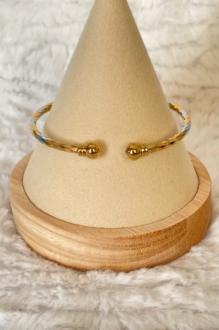 Mixed Metal Twisted Cuff Bracelet Open Bangle Ball Ends Minimalist 7”