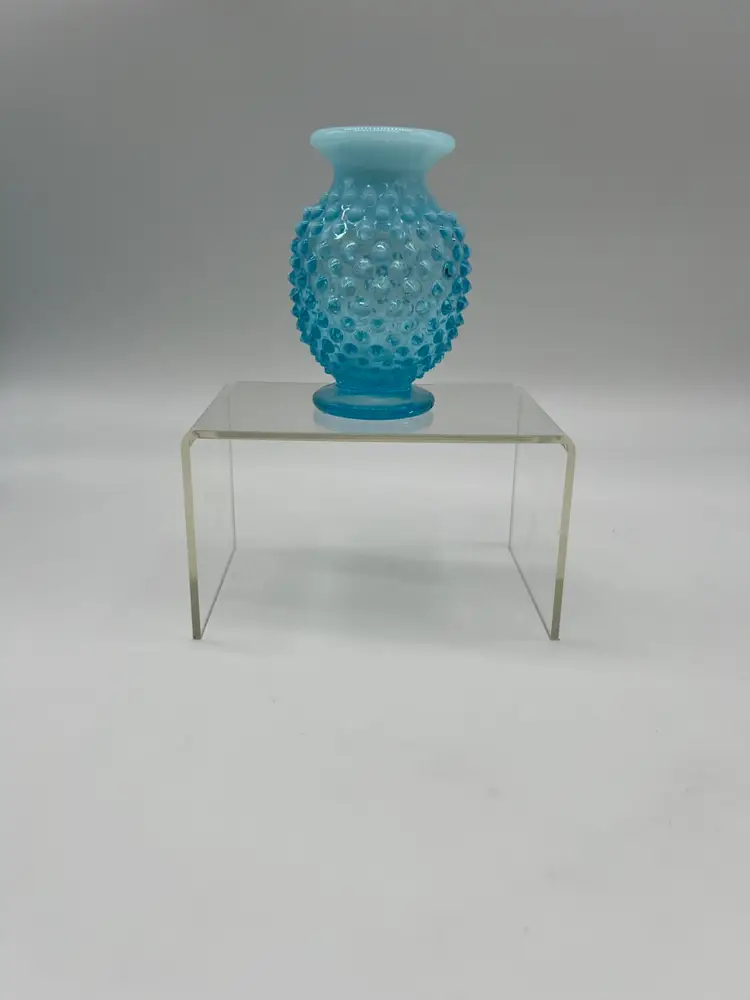 Fenton Mini Miniature Hobnail Bud Vase Blue Opalescent Straight Smooth Top Edge