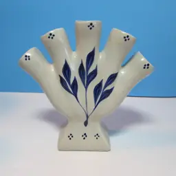 as is vintage salt glazed pottery 5 finger vase fan trumpet design