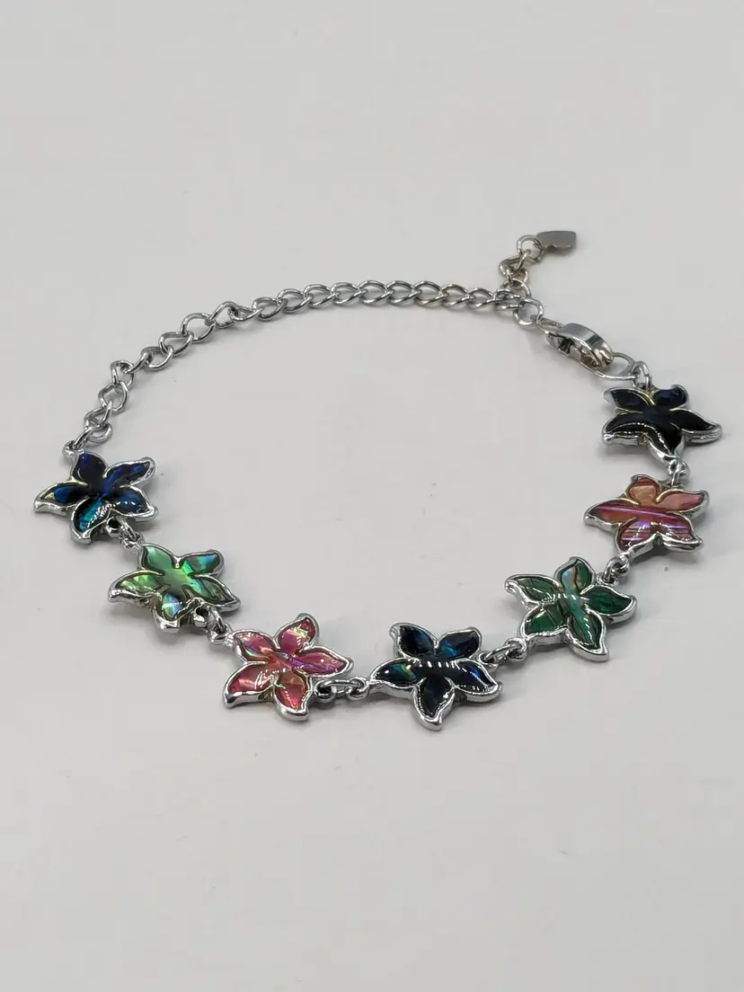 Colorful Flower Ankle Bracelet Silver Tone Jewelry