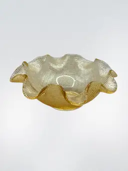 Colony Glass Amber Yellow Waffle Pattern Ruffled Edge Dessert Berry Bowl 6"