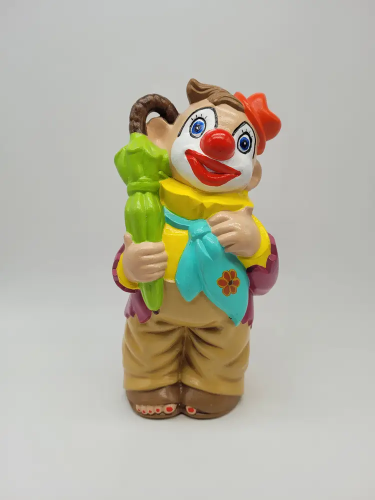 Vintage Happy Circus Clown Coin Bank Colorful Hand Painted Hobbyist Piece