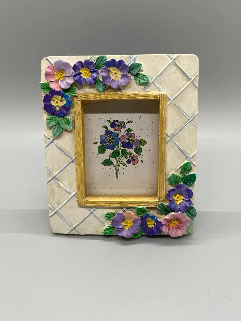 Russ Berrie Mini Pansy Flowers Picture Frame 3x4"
