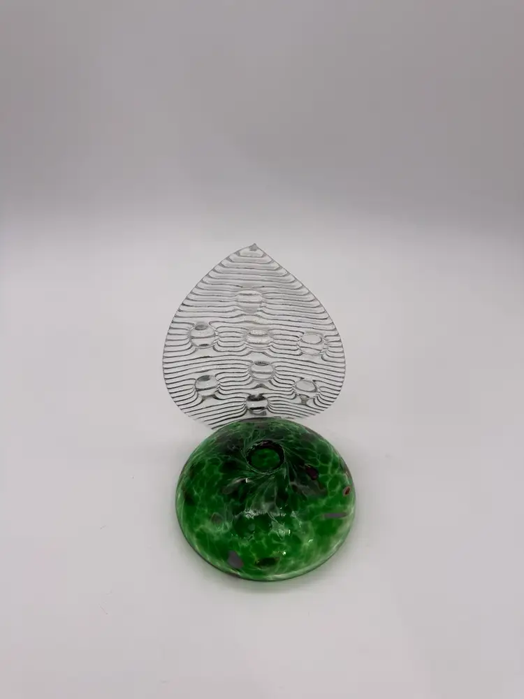 Signed OECG 2001 Handblown Studio Art Glass Oil Lamp Sculpture Green & Clear 6”