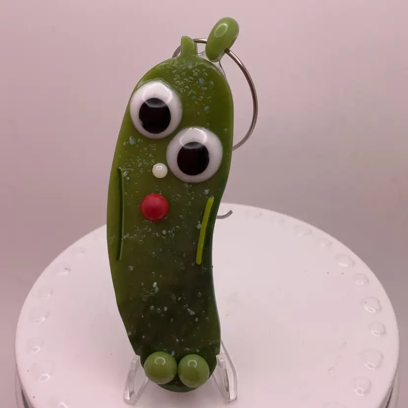 Made by Me! Fused Glass John Dillinger "In a Pickle" Ornament 3.25” Handcrafted Studio Art