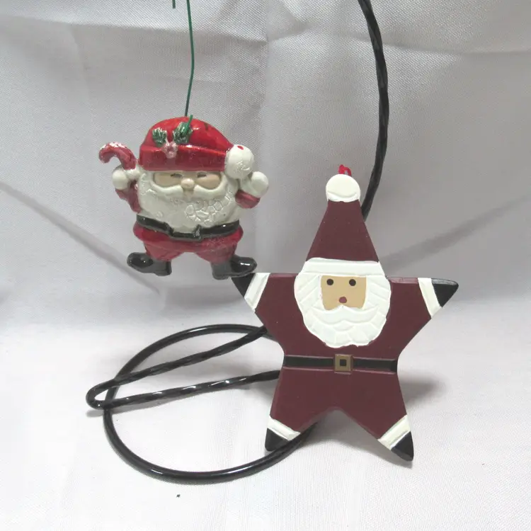 Lot of 2 Santa Christmas Ornaments Wood/Ceramic