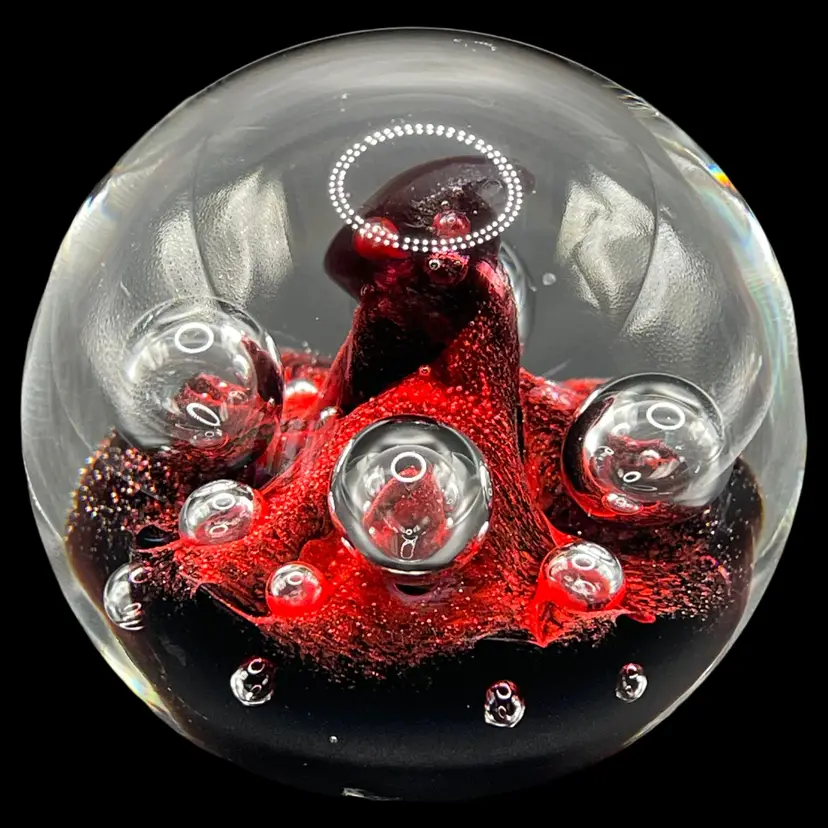 Caithness Moonflower Mini Glass Paperweight Red Purple Made In Scotland