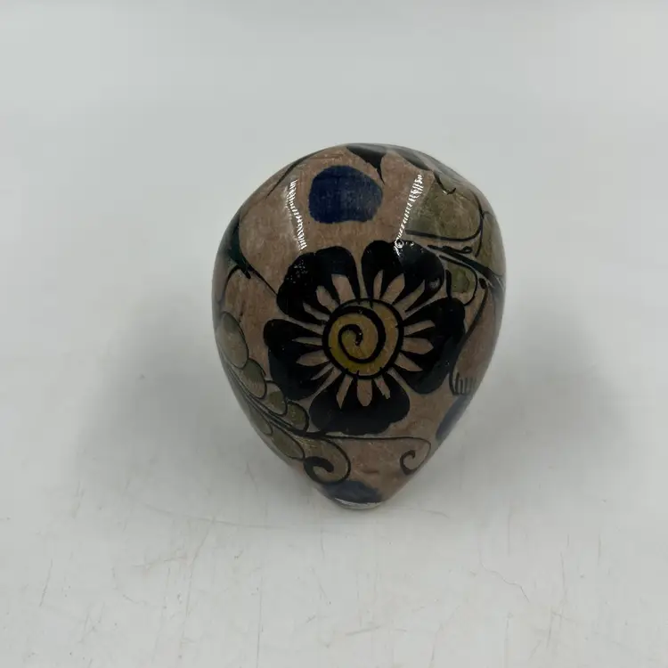 Vintage Tiny Little Tonala Owl With A Handpainted Flower. Signed On The Bottom