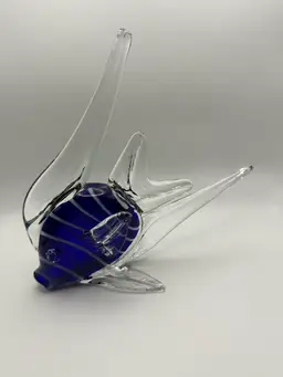 Vintage Art Glass Blue And White Striped Glass Angelfish Figurine