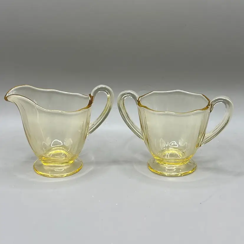 Fostoria “Fairfax” Topaz Yellow Glass Small Sugar And Creamer 1930’s