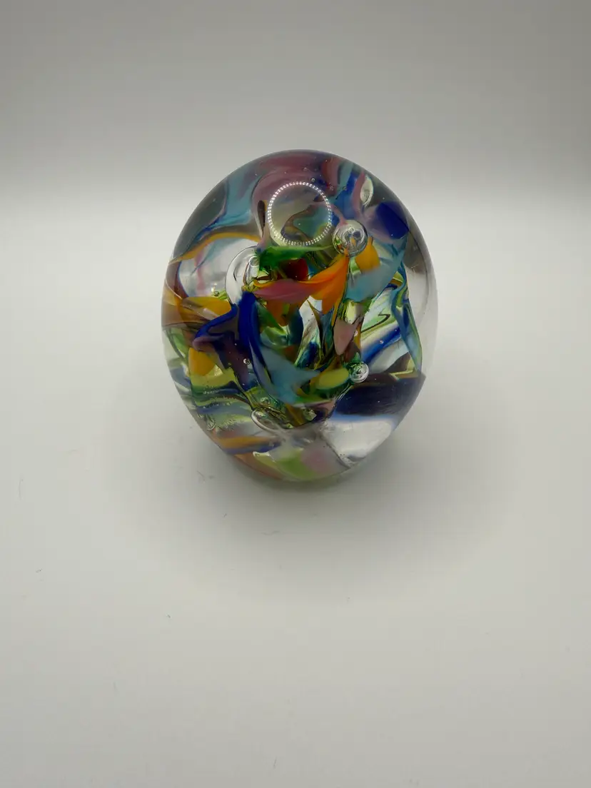 Vintage Egg Shaped Art Glass Paperweight Swirls of Color
