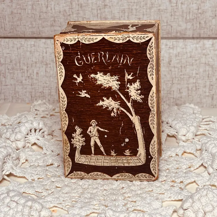 Antique French Guerlain Cologne Box | Paris Vanity Decor | Wooden Perfume Presentation Box | French Apothecary Display | Cottage Chic Collectible