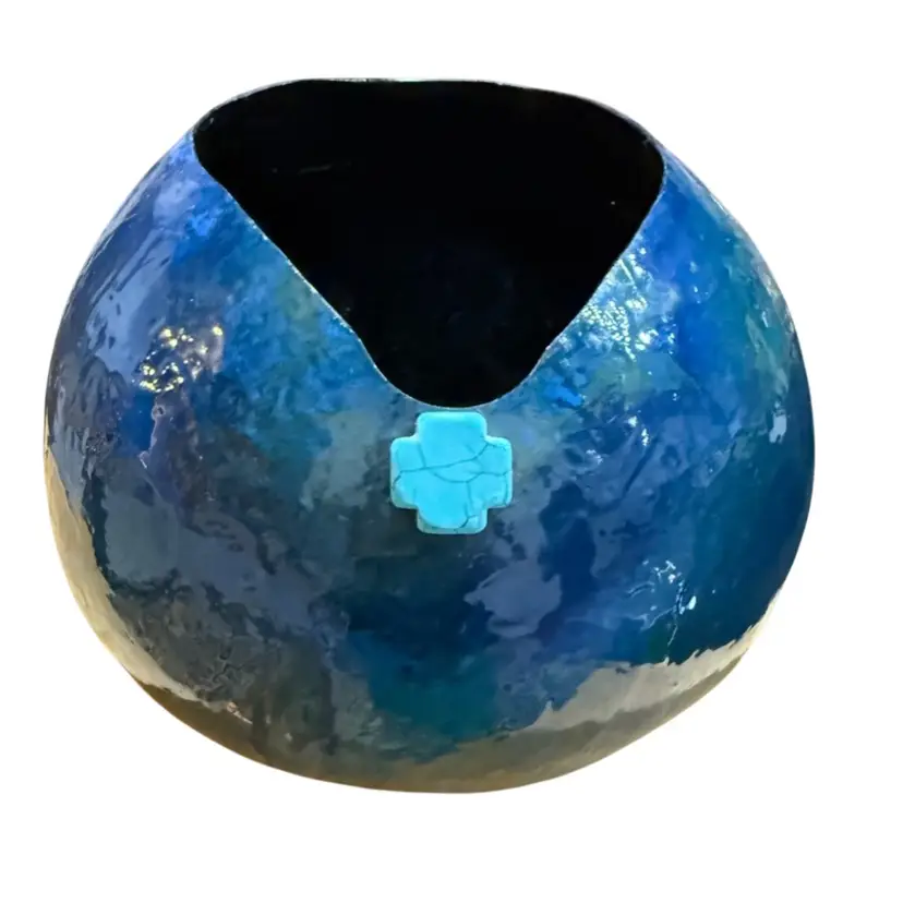 L Simpson Hand Painted Gourd With Turquoise