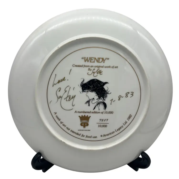 1982 Sue Etem Children To Love "Wendy" Hand Signed Porcelain Collector Plate