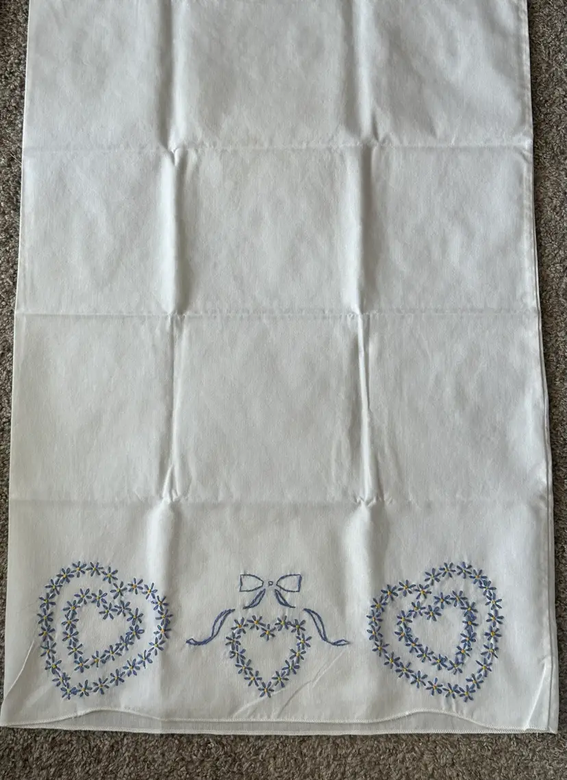 Vintage Embroidered Hearts Pillowcase