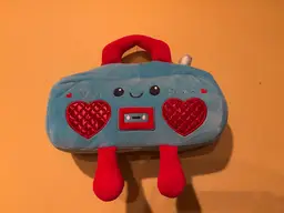 “Turn Up the Cute” Purse – Upcycled Boombox Plushie Bag with Red Handle & Dangly Feet