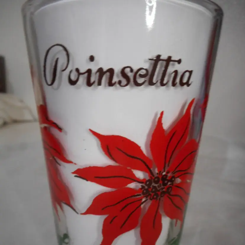MCM Peanut Butter Juice Glass Tumbler Red / Black Poinsettia Estate find 5" #5