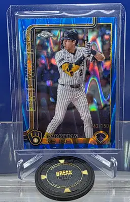 Christian Yelich 2025 Topps Chrome Blue Lava Refractor 042/150 #89 Milwaukee Brewers